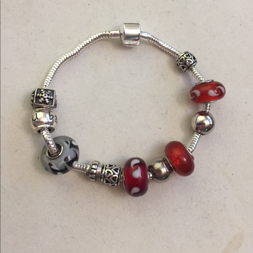 925 silver charm bracelet with 10 charms not PAND
